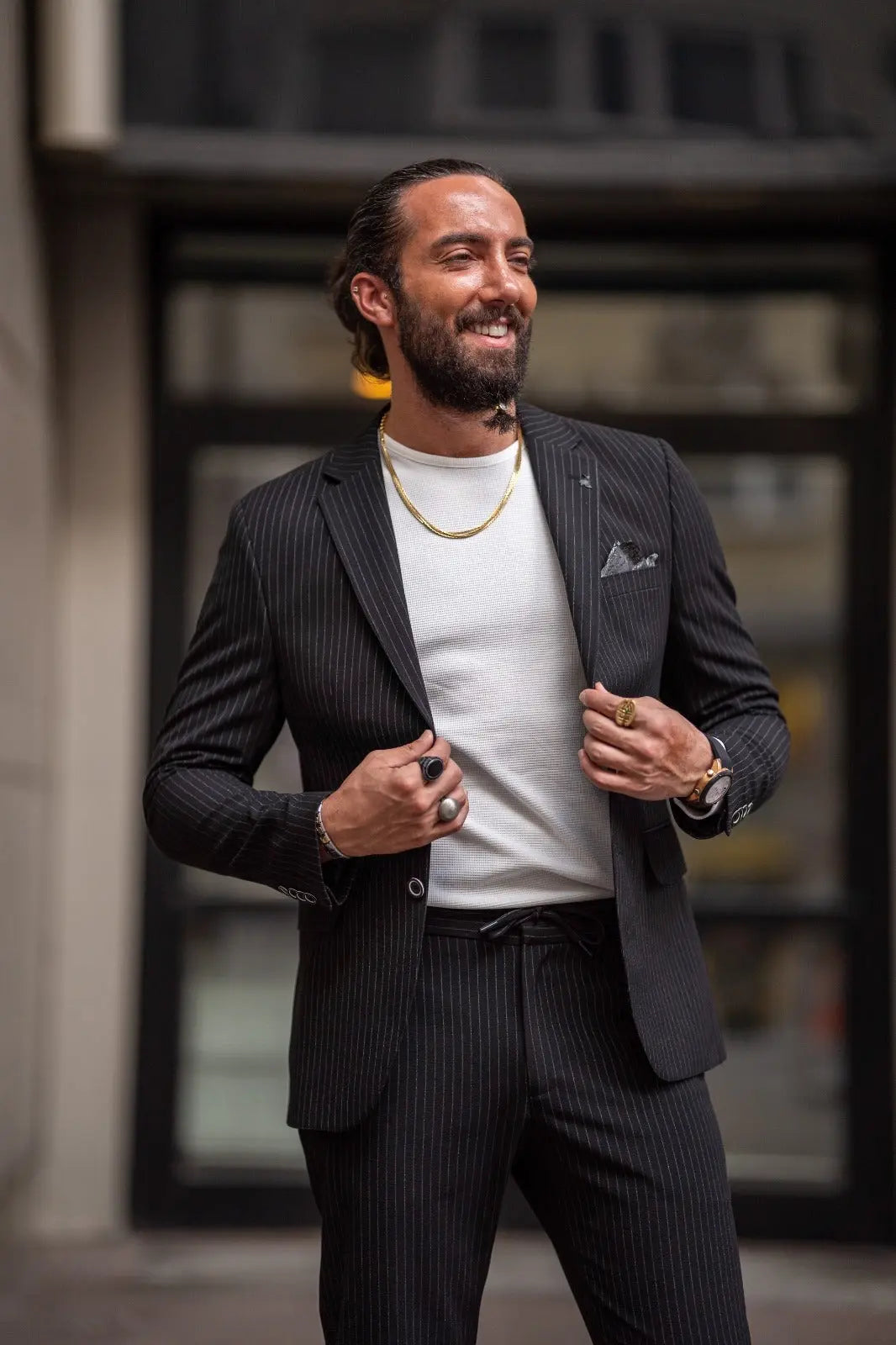 Ardean Black Slim Fit Notch Lapel Pinstripe Suit brabion