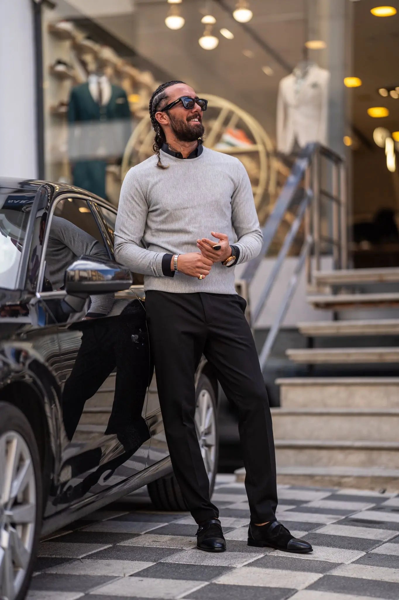 Paul Gray Slim Fit Round Neck Sweater - BRABION