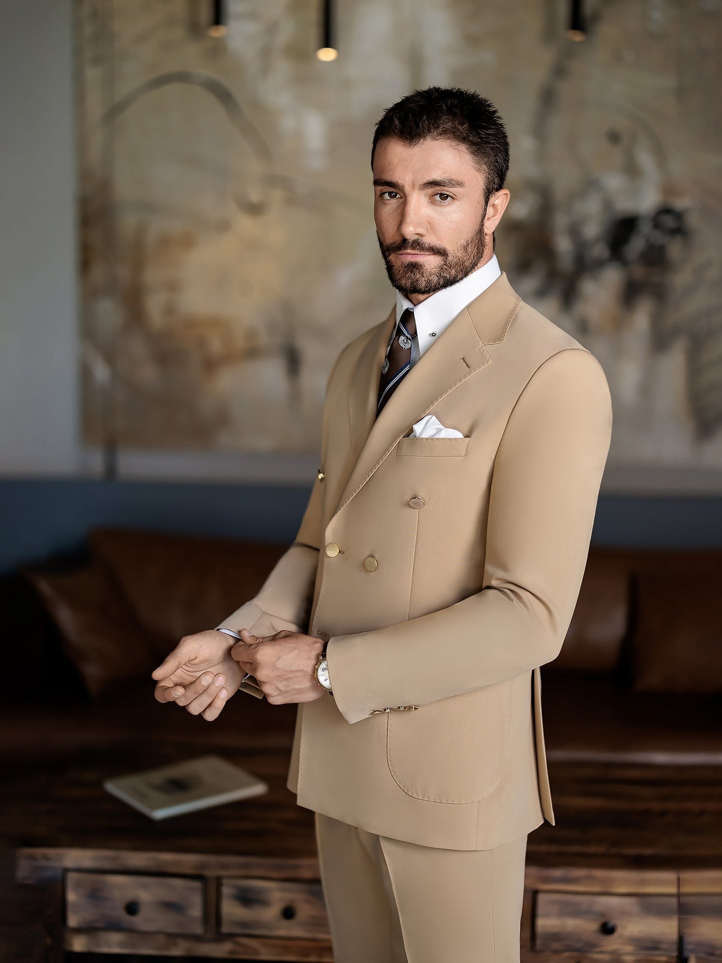 Camel Double Breasted Suit 2-Piece VIOSSI