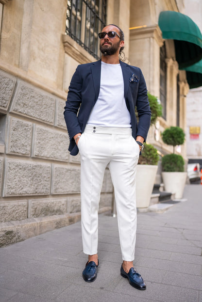 Brabion Massimo Navy Blue Slim Fit Notch Lapel Blazer - BRABION