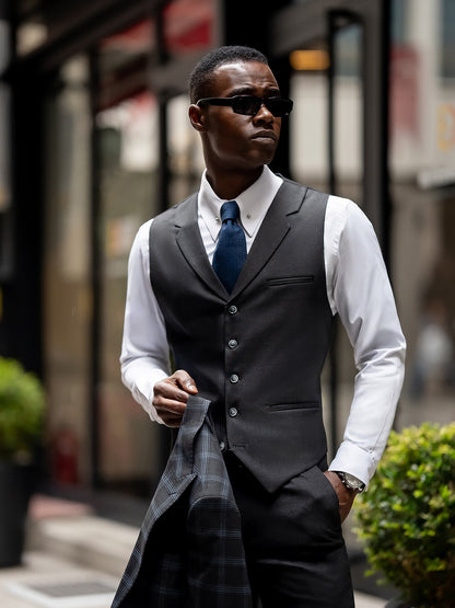 Dark Navy Plaid Slim-Fit Suit 3-Piece VIOSSI