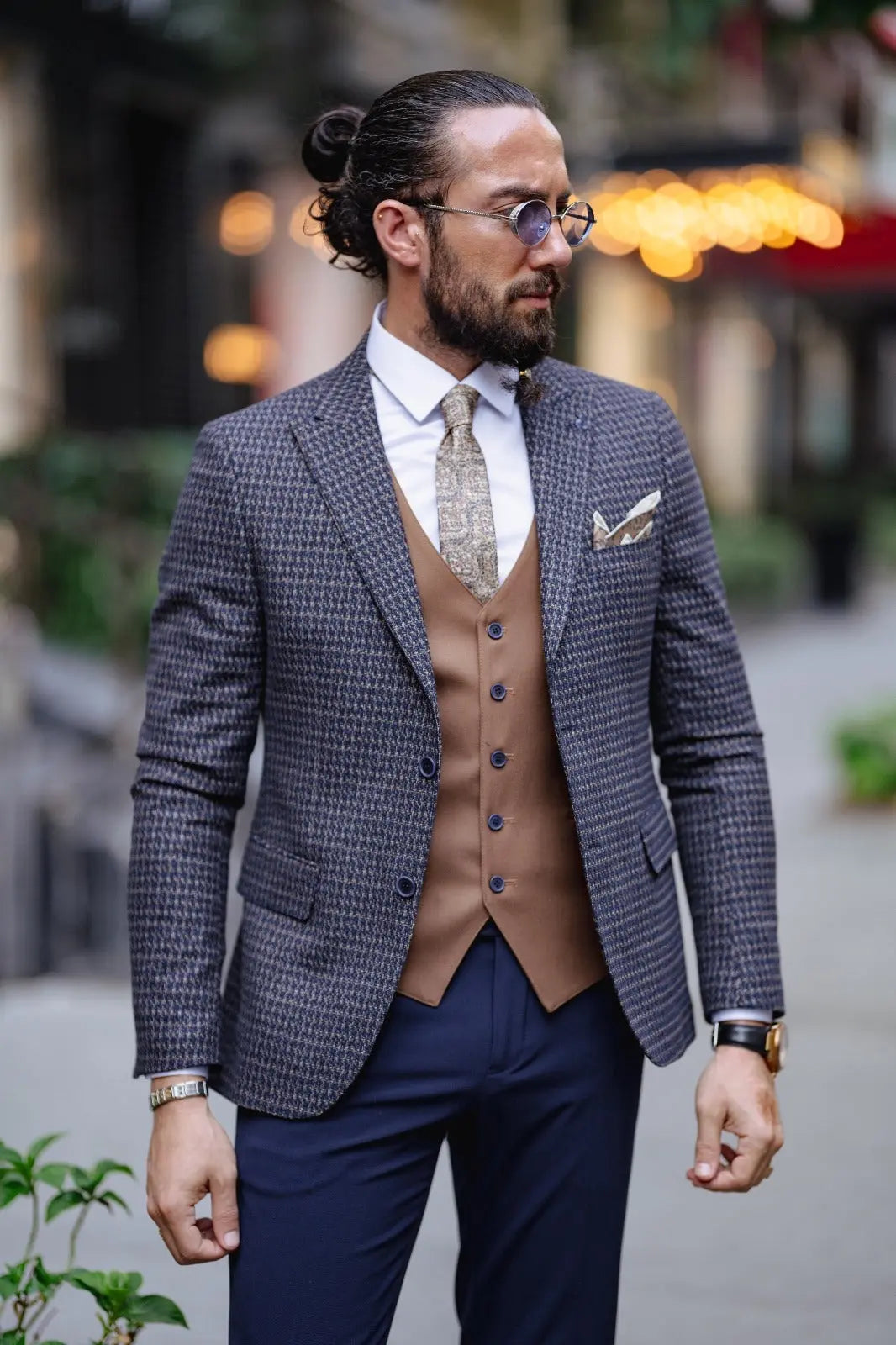 Paris Navy Blue Slim Fit Peak Lapel 3 Piece Combined Suit brabion
