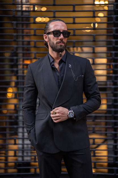 Ardean Black Slim Fit Shawl Lapel 2 Piece Suit for Modern Men brabion