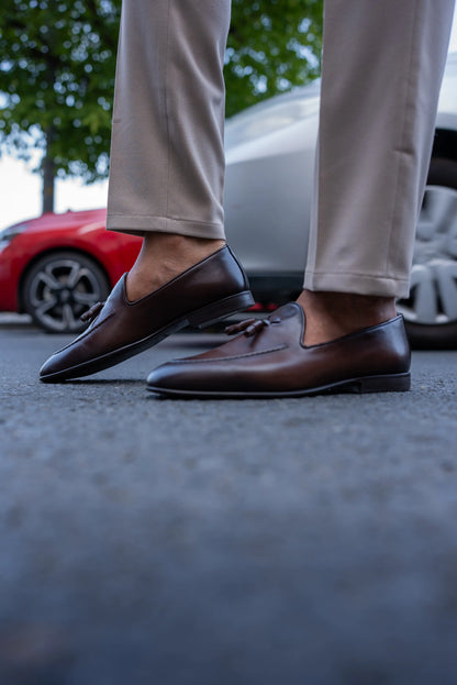 Brabion Bravo Brown Tassel Loafers - Elegant Leather Footwear - BRABION