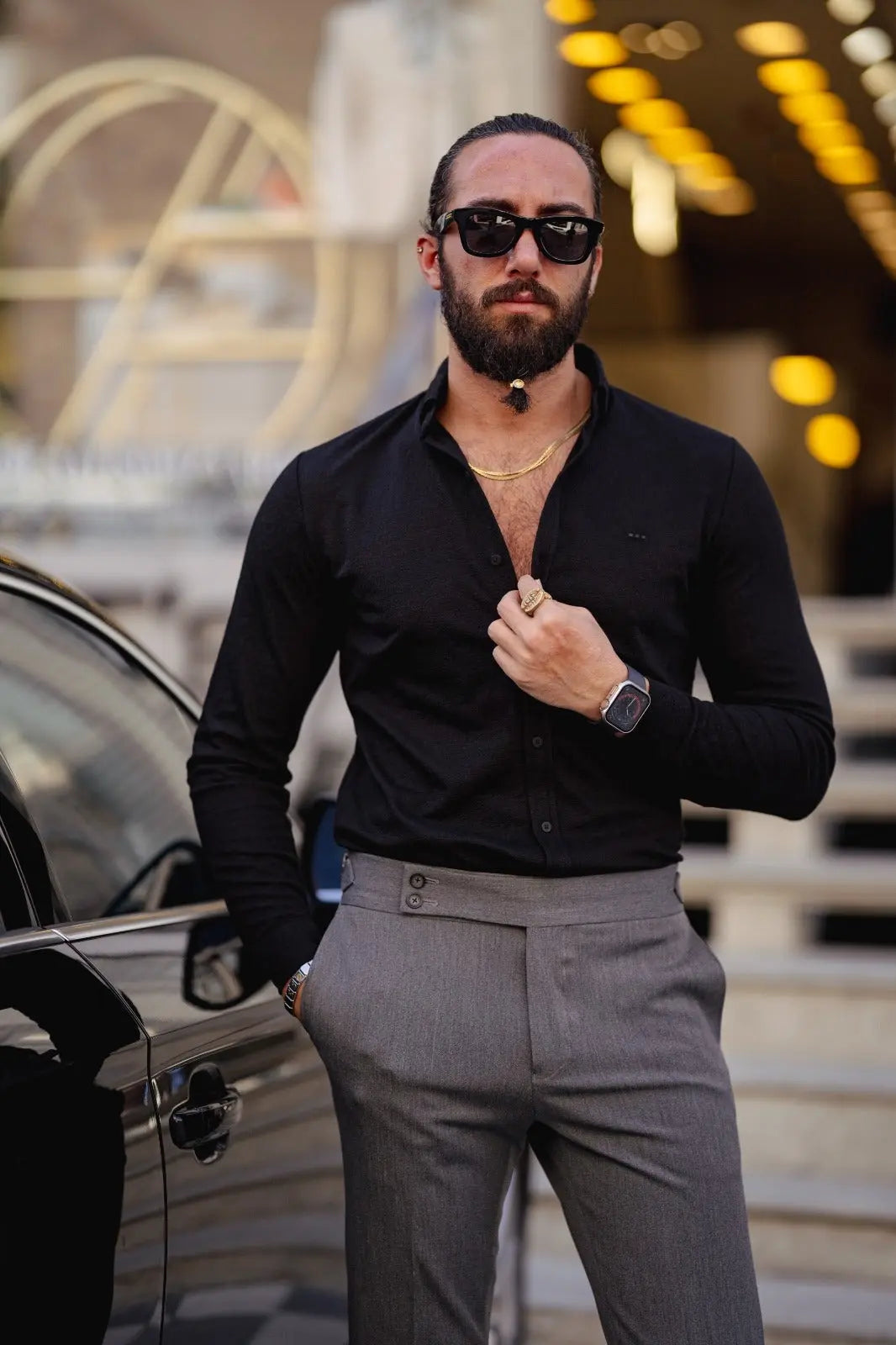 Brabion Ardean Black Slim Fit Textured Cotton Shirt - BRABION