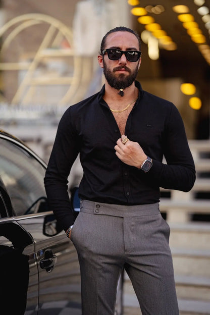 Brabion Ardean Black Slim Fit Textured Cotton Shirt - BRABION