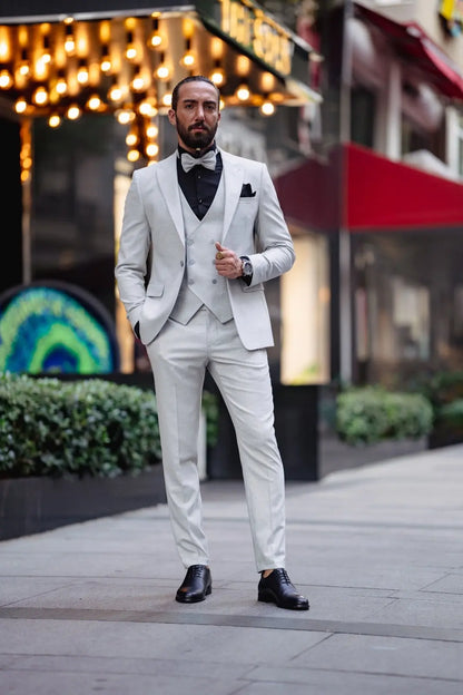 Ardean Gray Slim Fit Peak Lapel Tuxedo: A Statement of Sophistication - BRABION