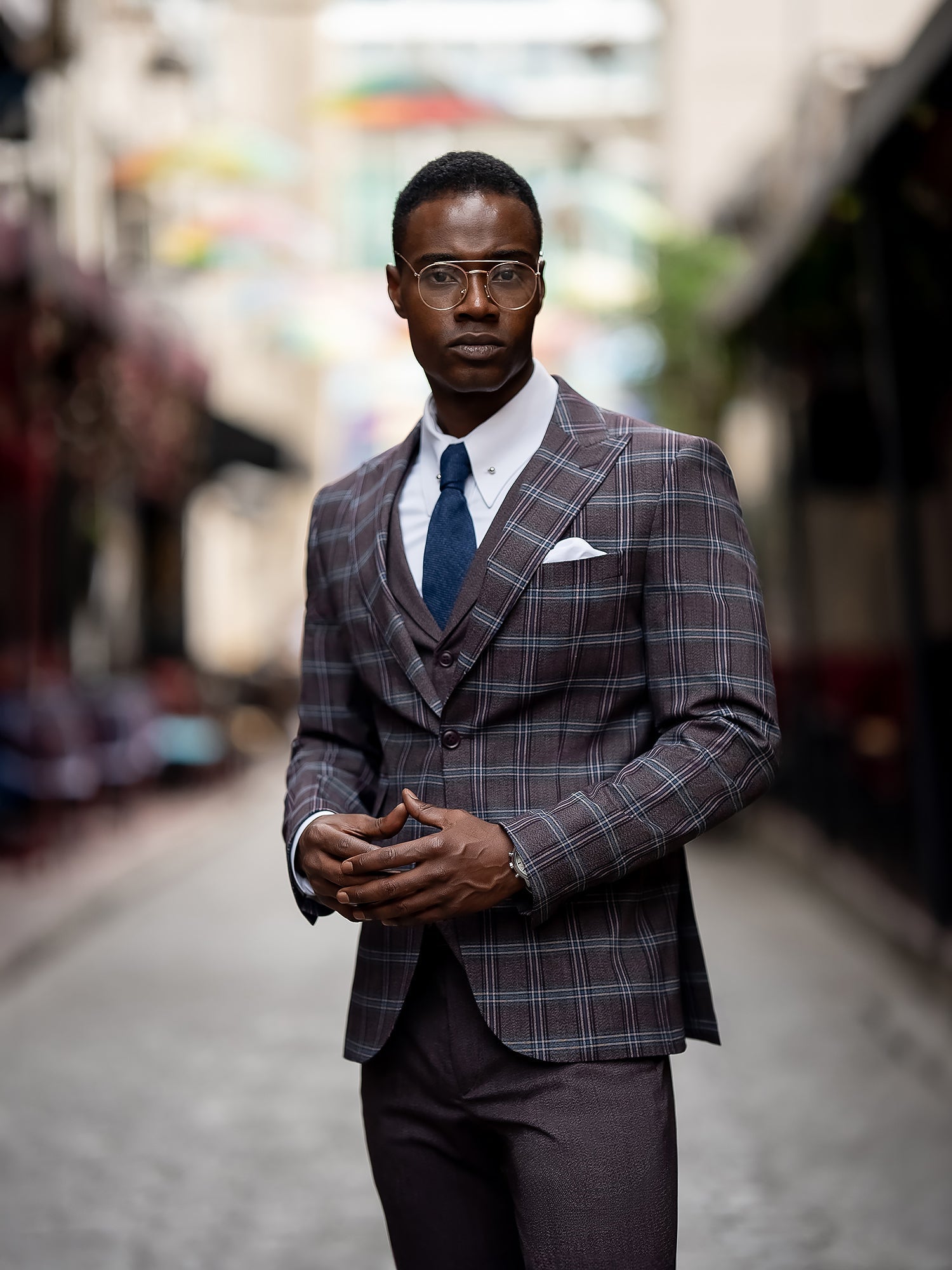 Bordeaux Plaid Slim-Fit Suit 3-Piece VIOSSI