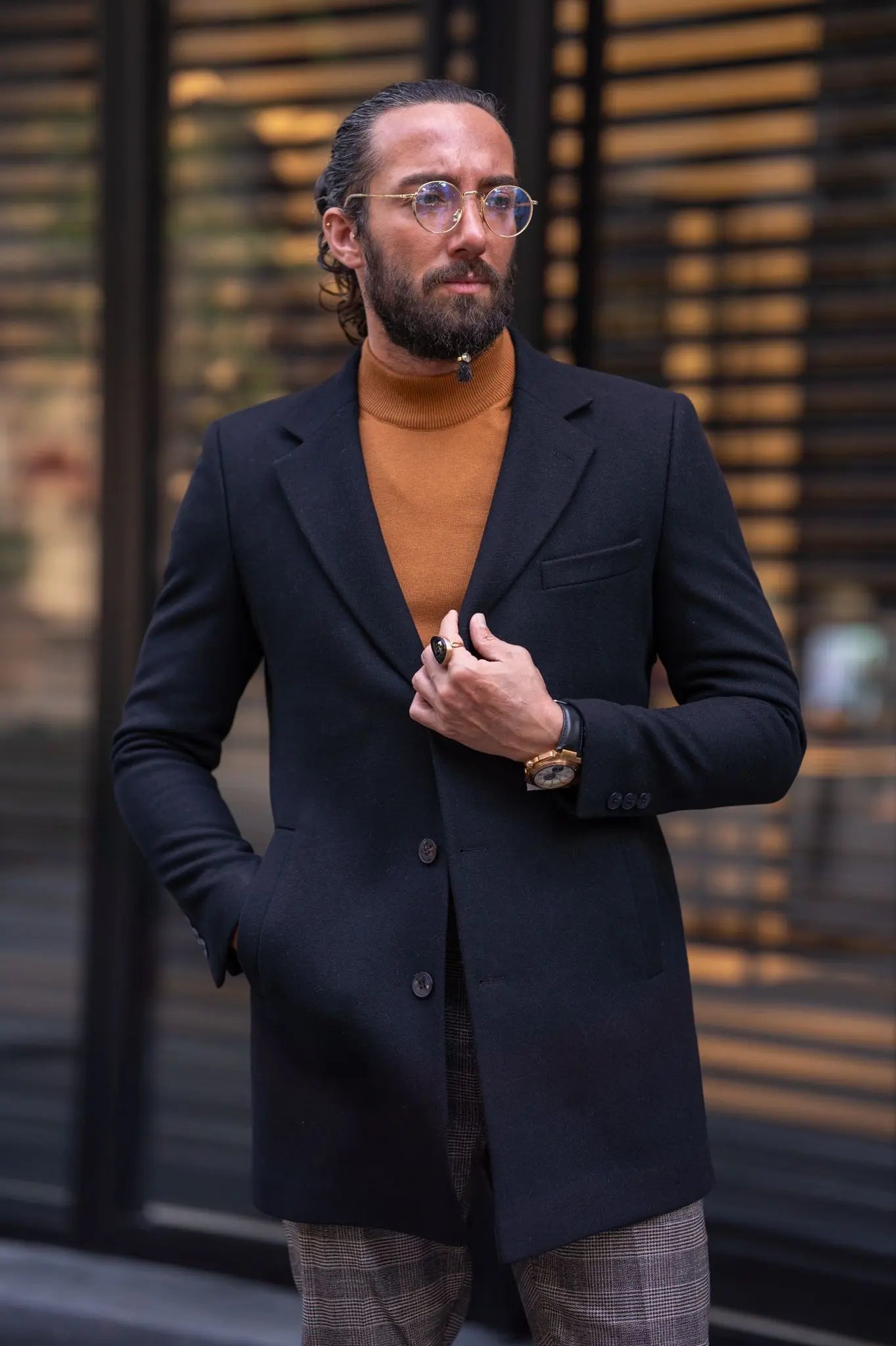 Brabion Black Slim Fit Single Breasted Long Coat - BRABION