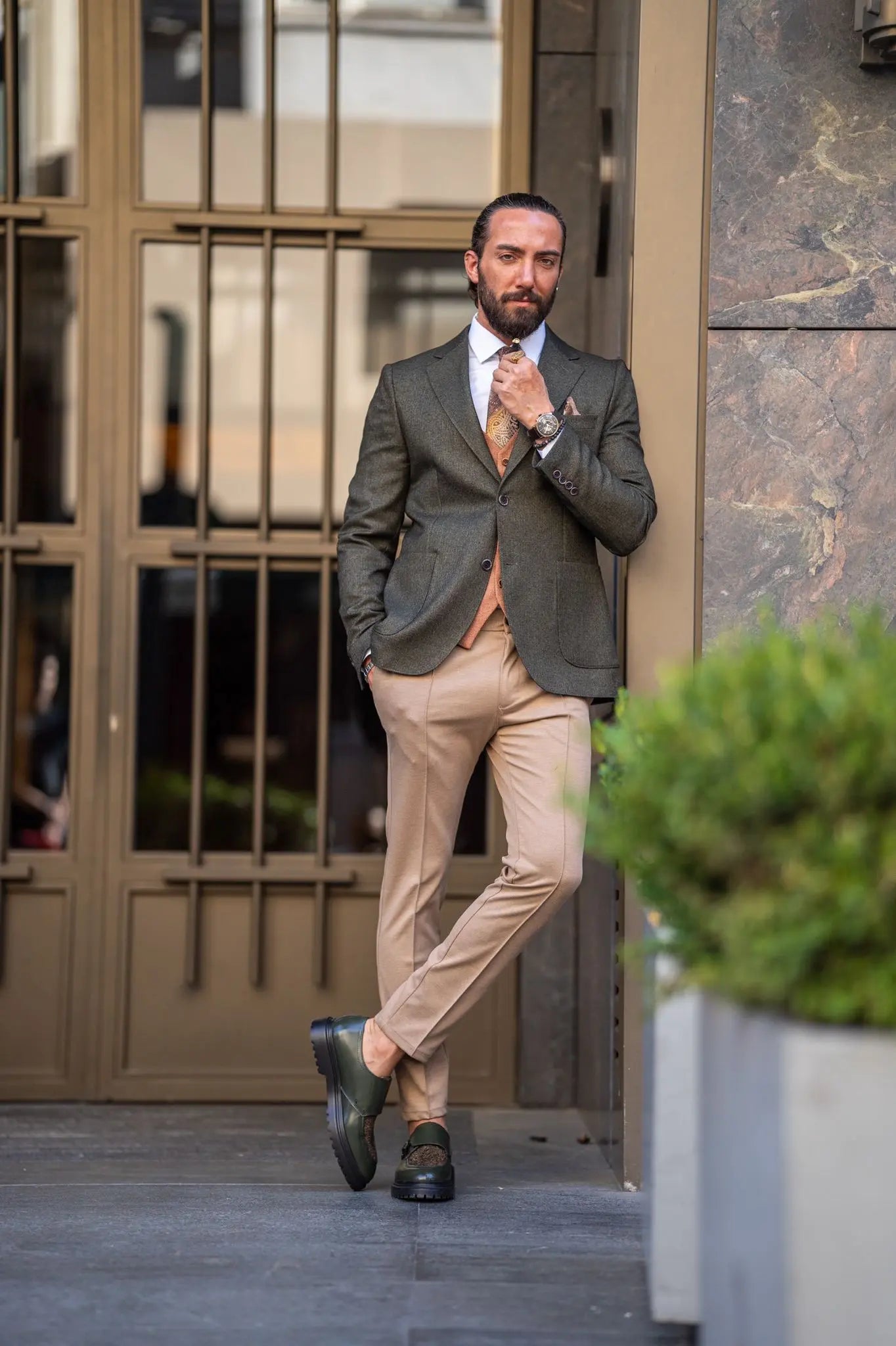 Ardean Khaki Slim Fit Notch Lapel 3 Piece Combination Suit brabion