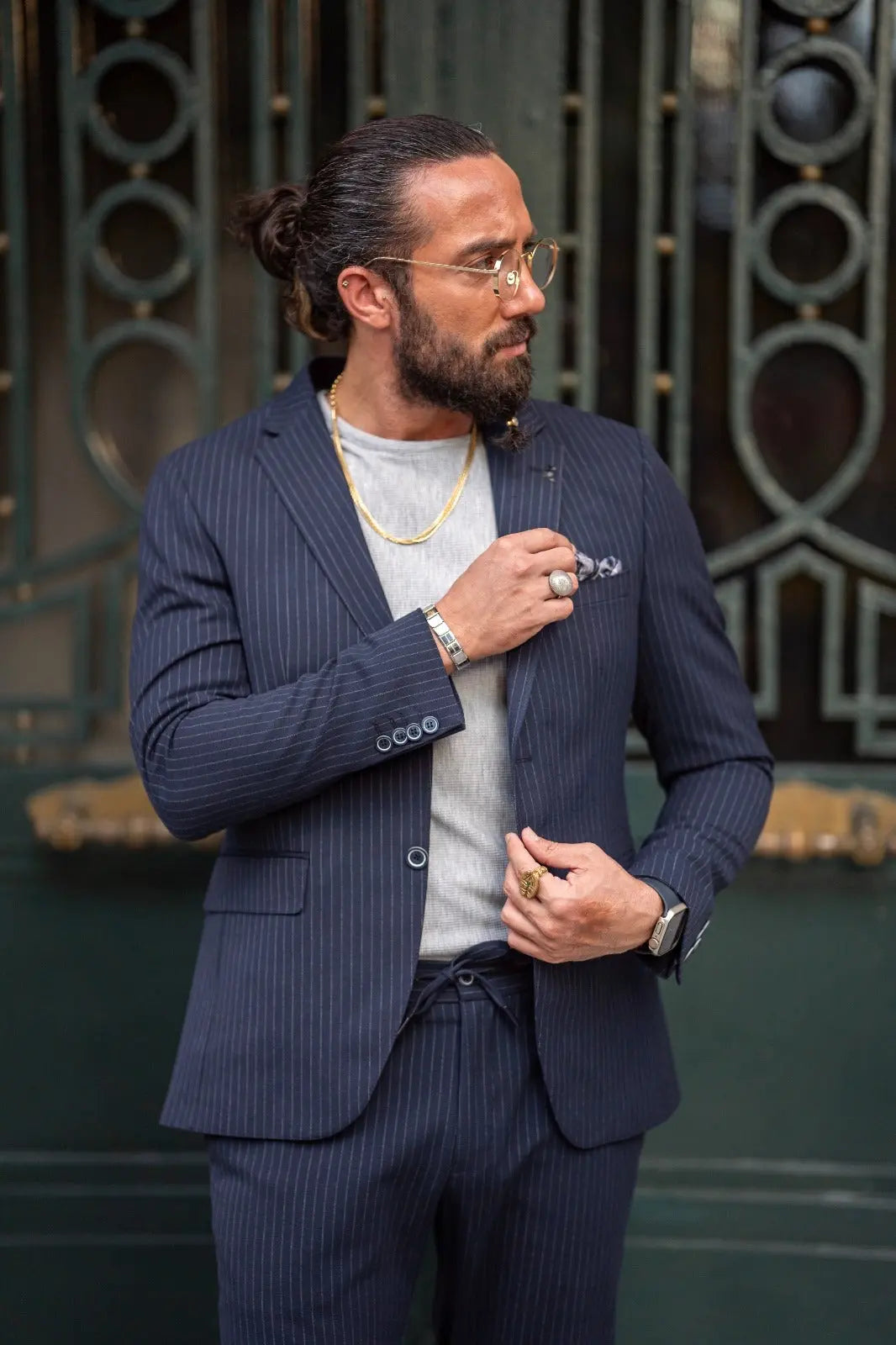 Ardean Navy Blue Slim Fit Notch Lapel Pinstripe Suit brabion
