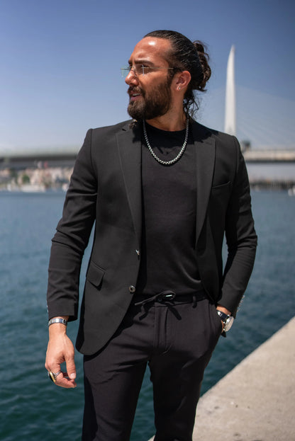 Brabion Massimo Black Slim Fit Notch Lapel Blazer - BRABION