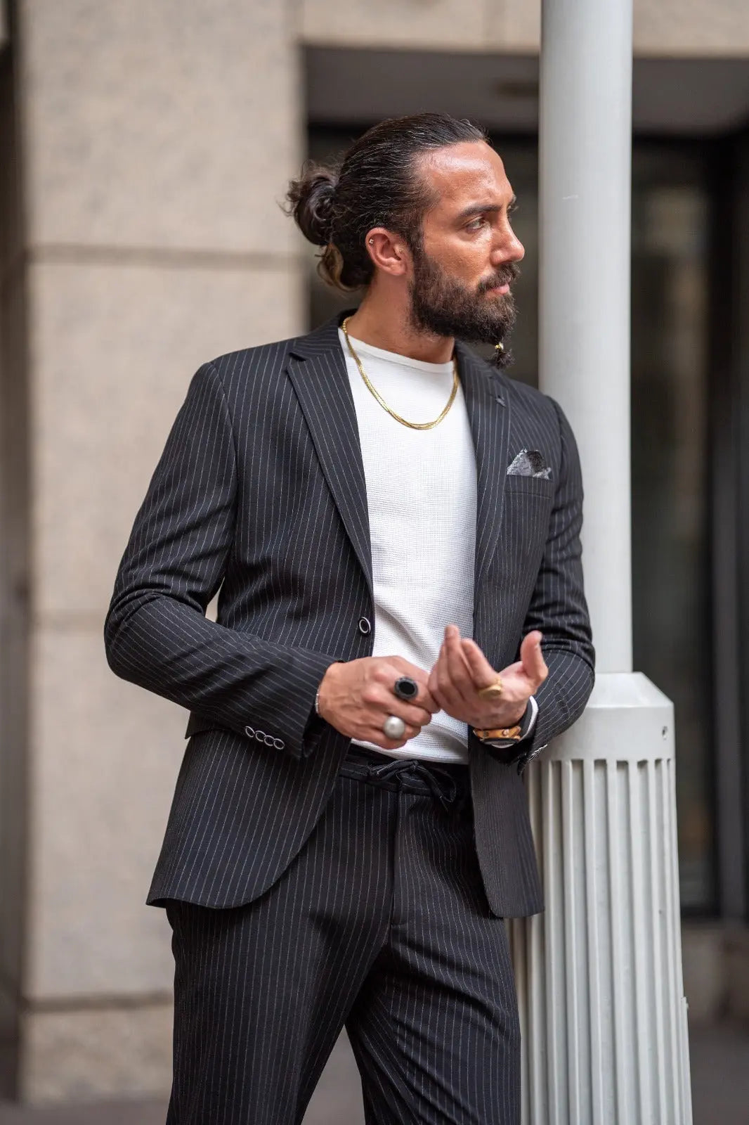 Ardean Black Slim Fit Notch Lapel Pinstripe Suit brabion