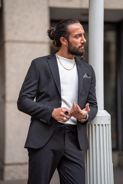 Ardean Black Slim Fit Notch Lapel Pinstripe Suit brabion
