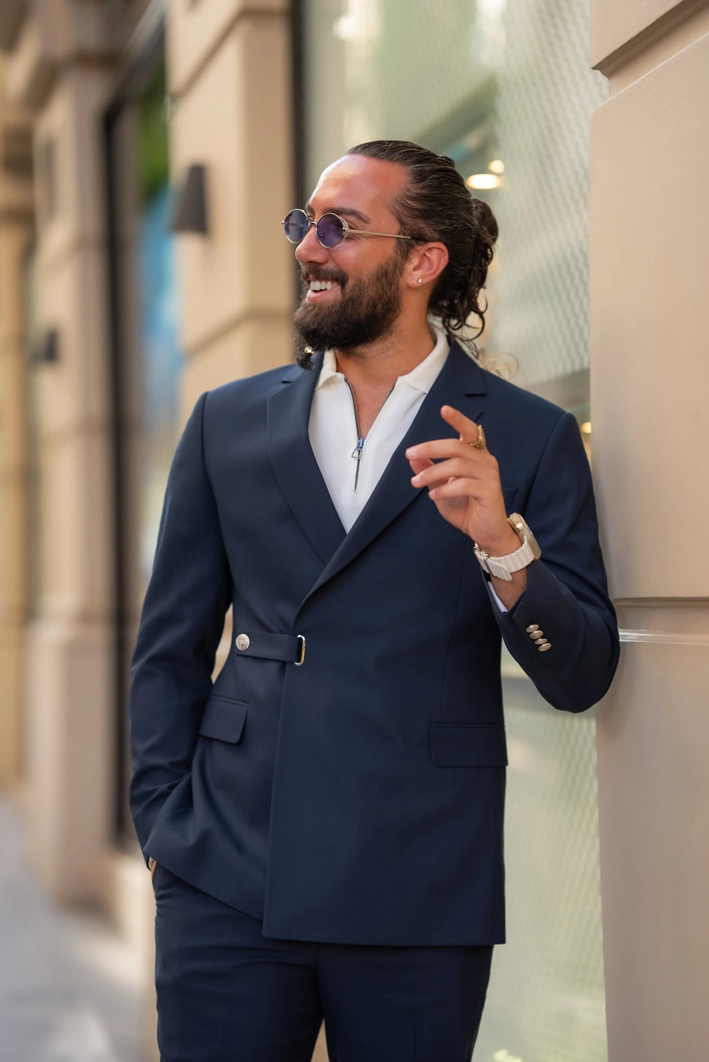 Brabion Alonso Navy Blue Slim Fit Double Breasted Buckle Suit brabion