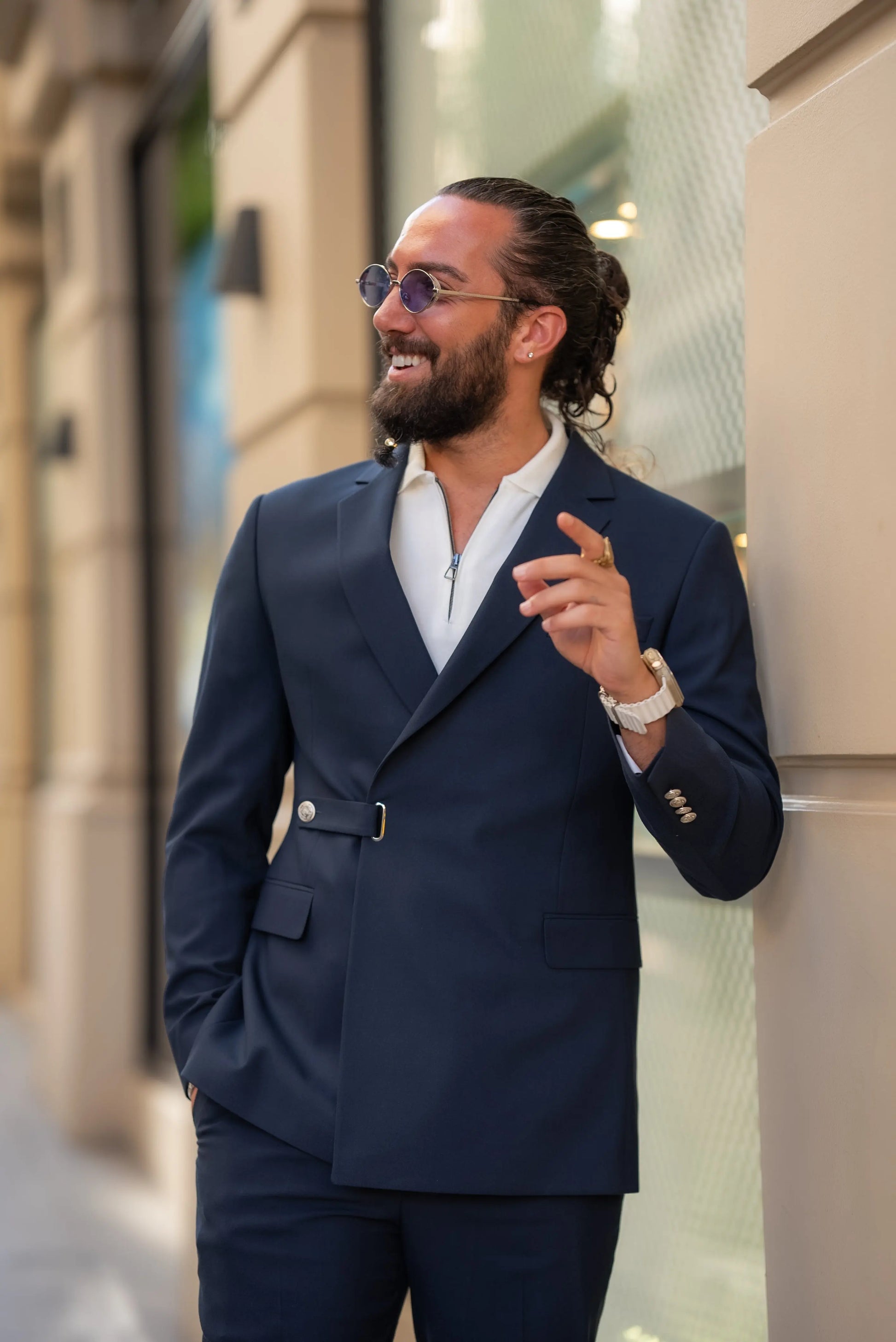 Brabion Alonso Navy Blue Slim Fit Double Breasted Buckle Suit brabion