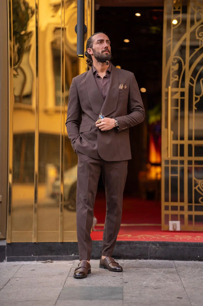 Ardean Brown Slim Fit Shawl Lapel 2 Piece Suit - Elegant Versatility for Every Occasion brabion