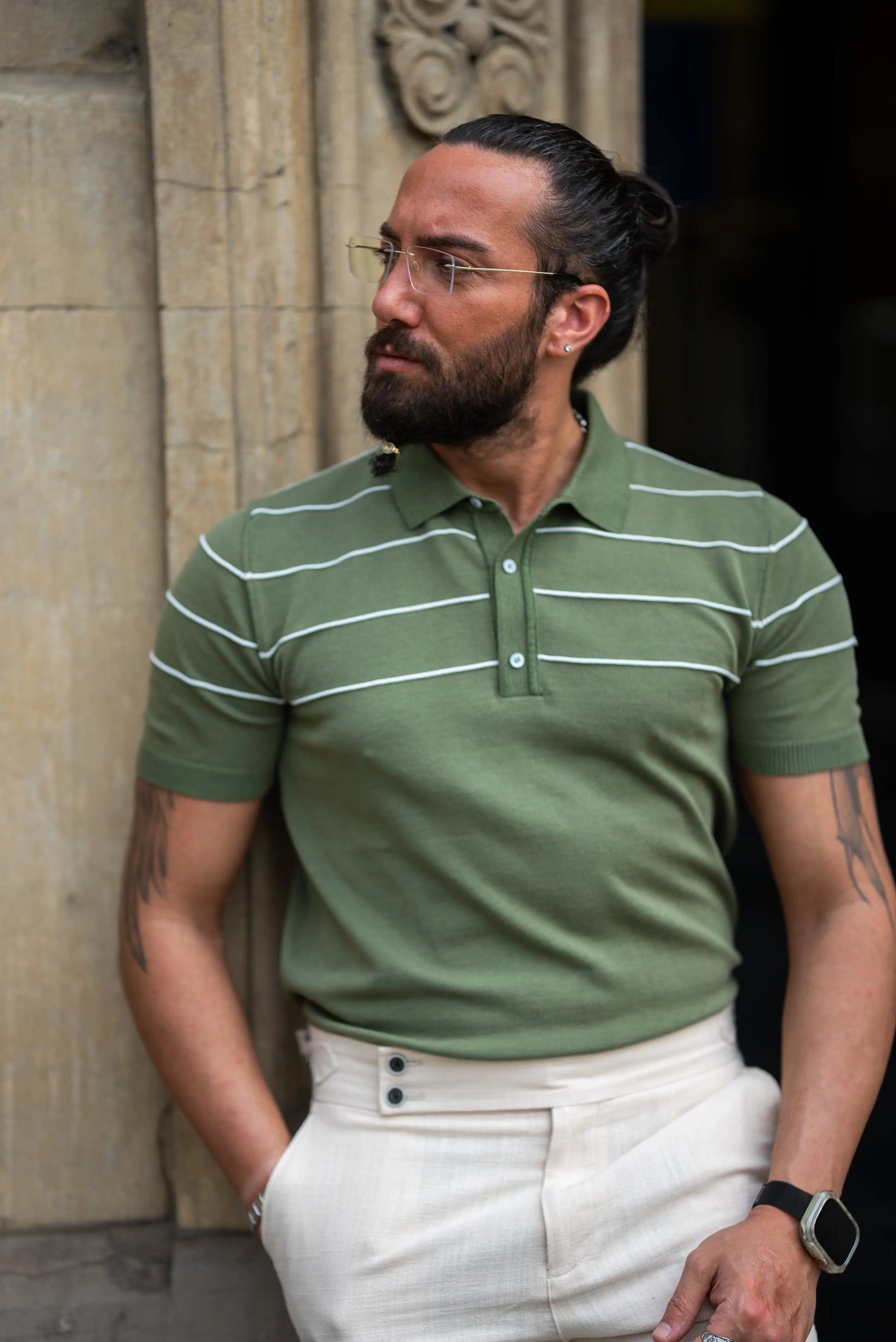 Brabion Maison Slim Fit Striped Green Polo Shirt - BRABION
