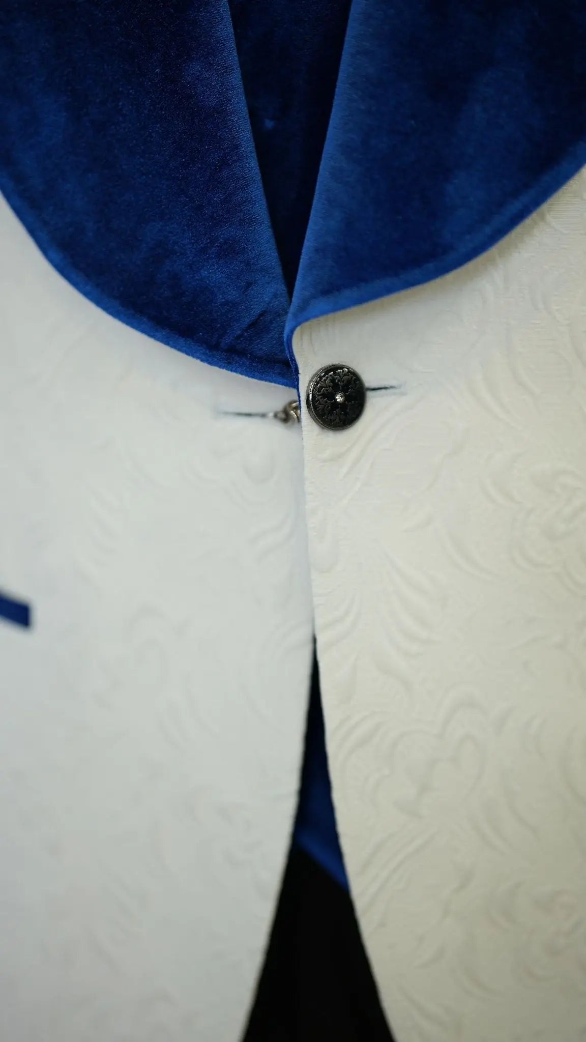 Fiore White Blue Slim Fit Velvet Shawl Lapel Tuxedo - BRABION