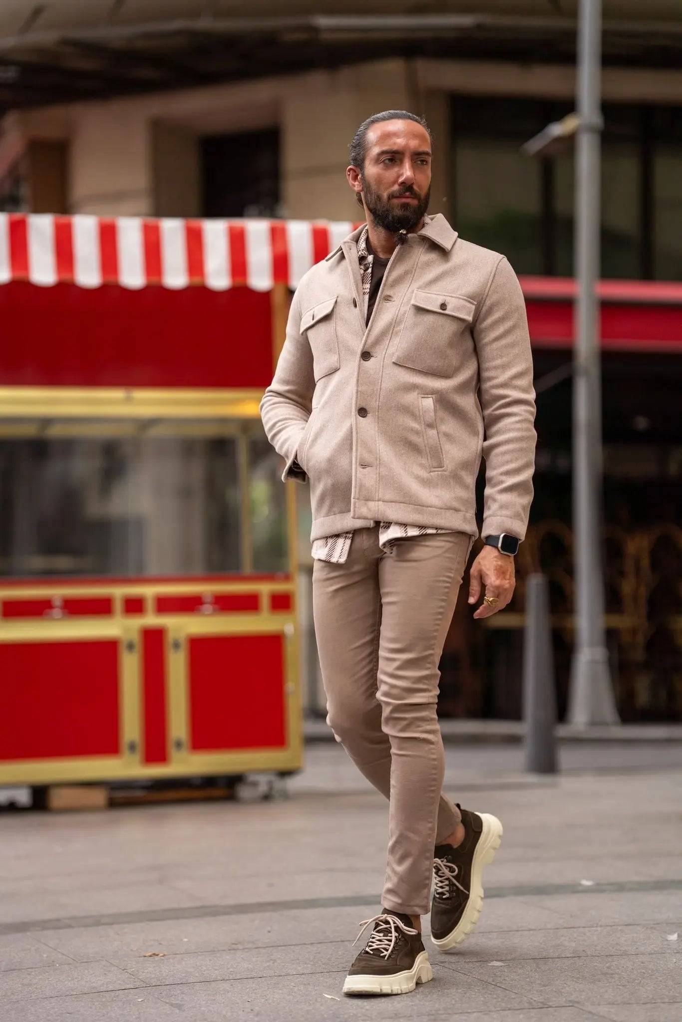 Paris Beige Slim Fit Double Pocket Wool Coat - BRABION