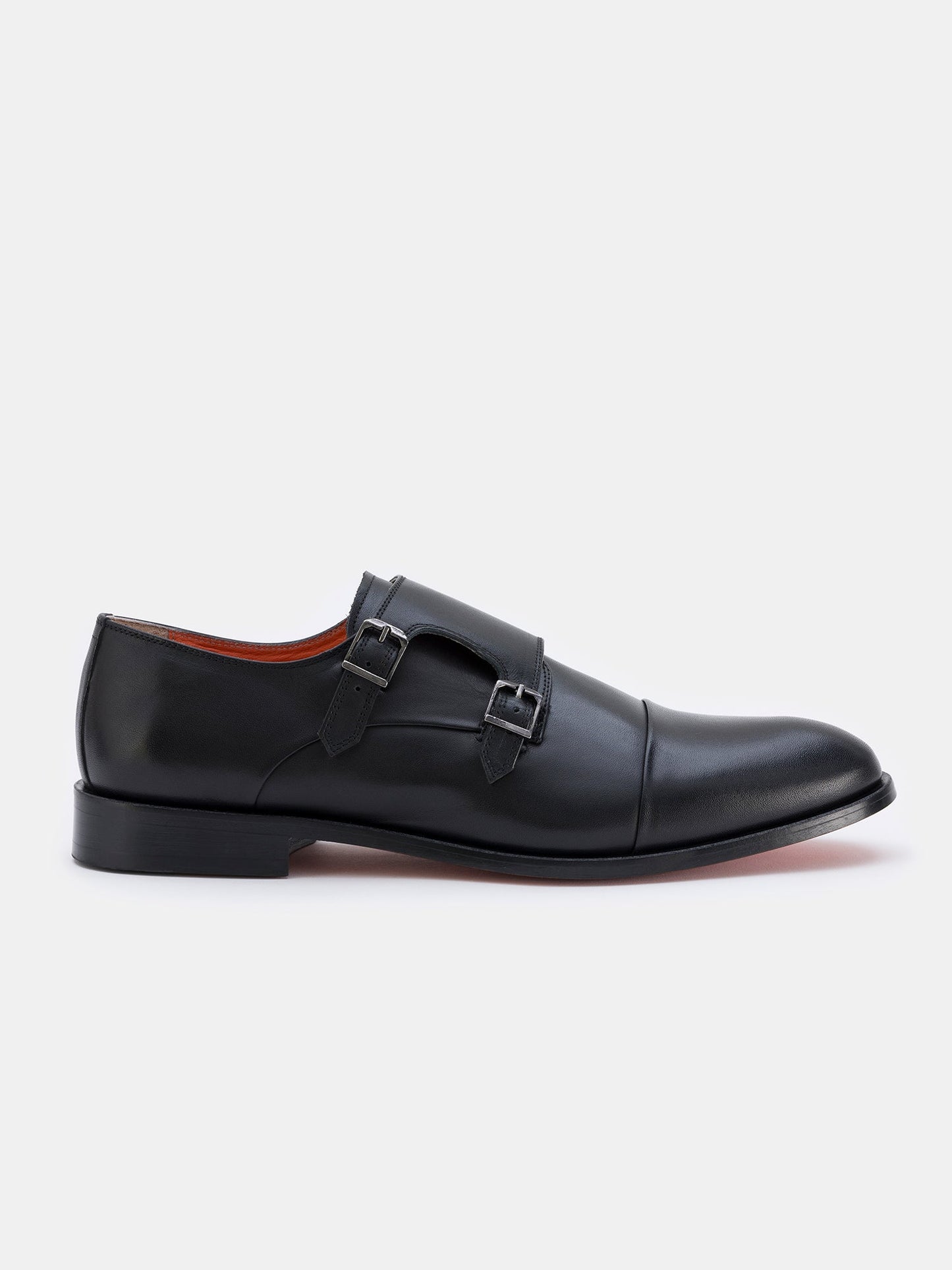 Black Leather Double Monk Strap Shoes VIOSSI