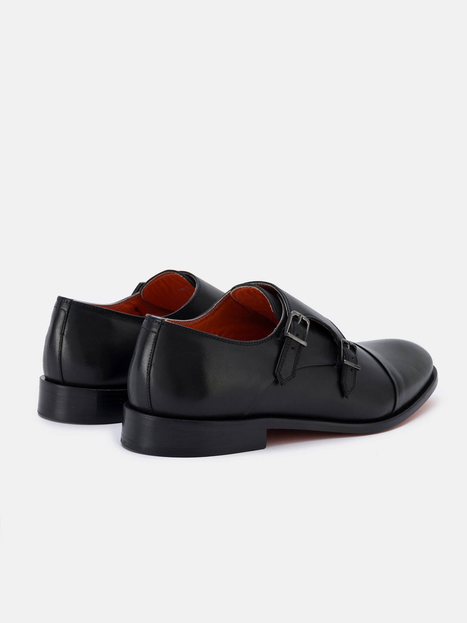 Black Leather Double Monk Strap Shoes VIOSSI