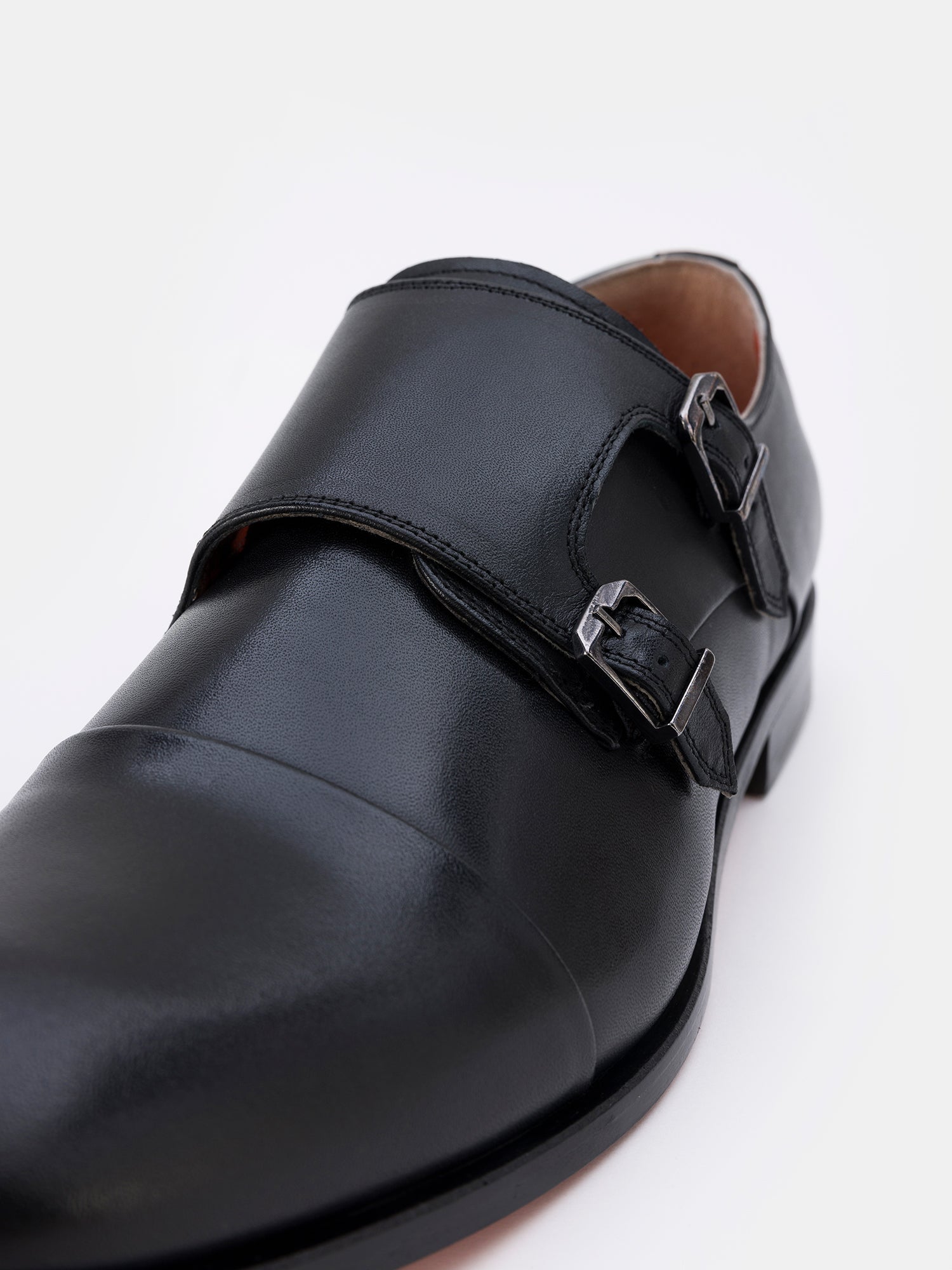 Black Leather Double Monk Strap Shoes VIOSSI