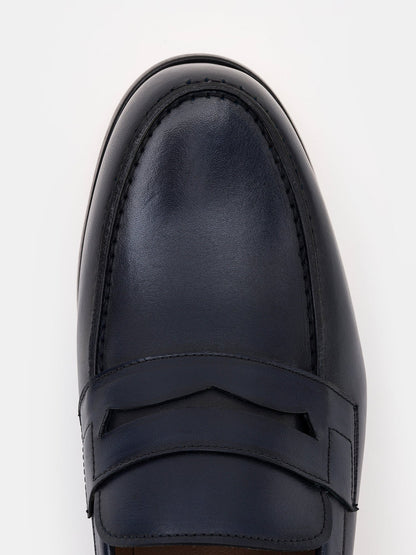 Navy Leather Penny Loafers VIOSSI
