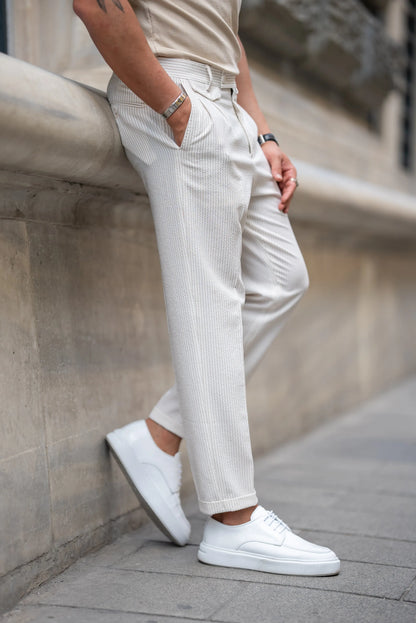 Brabion Tauris White Slim Fit Striped Chino Pants - Versatile Elegance for Any Occasion - BRABION
