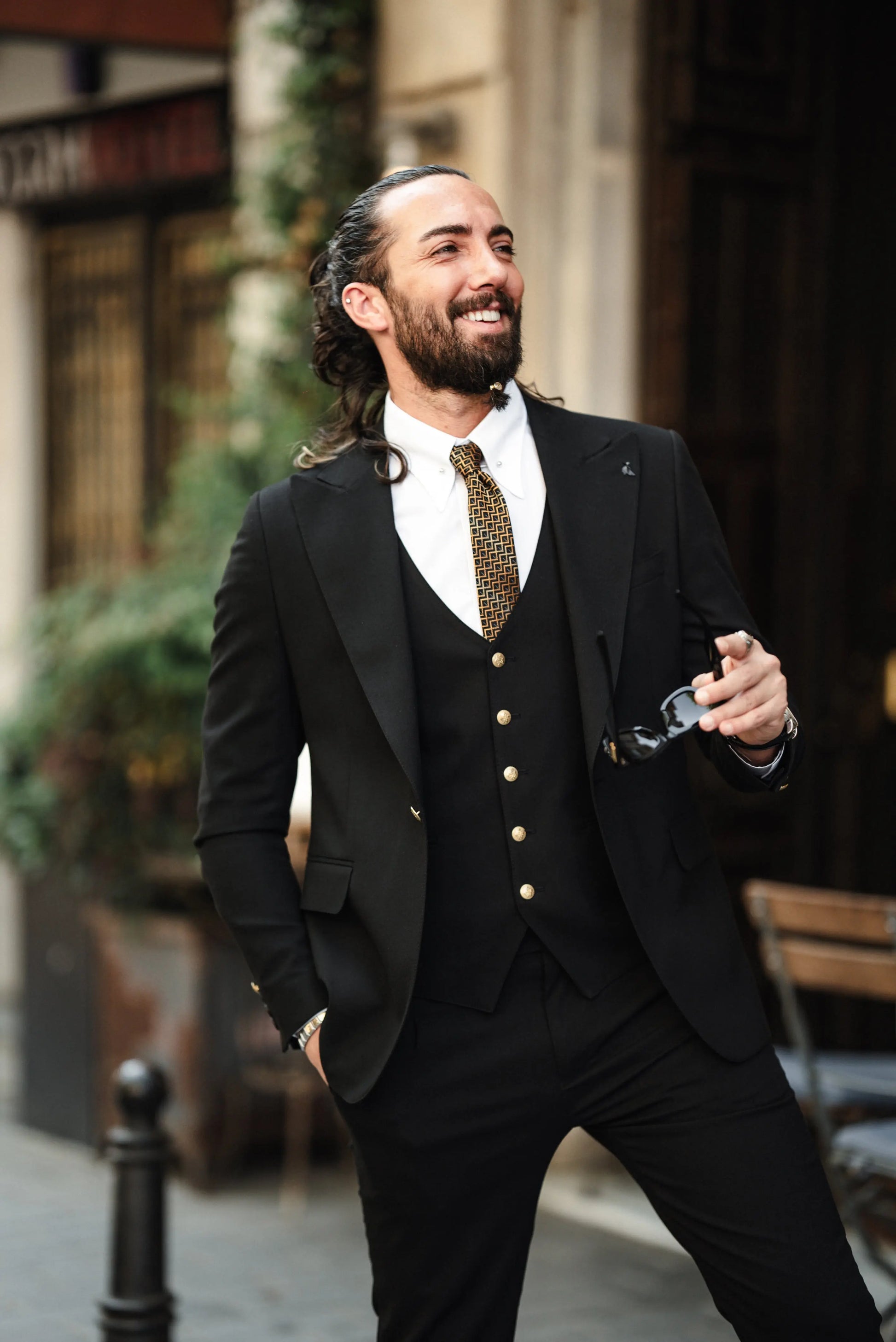 Brabion Noah Jet Black Slim Fit Peak Lapel 3 Piece Suit brabion