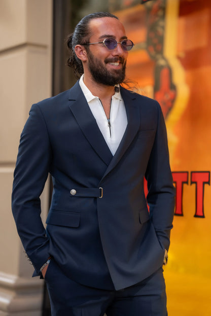 Brabion Alonso Navy Blue Slim Fit Double Breasted Buckle Suit brabion