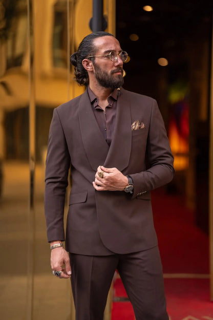 Ardean Brown Slim Fit Shawl Lapel 2 Piece Suit - Elegant Versatility for Every Occasion brabion