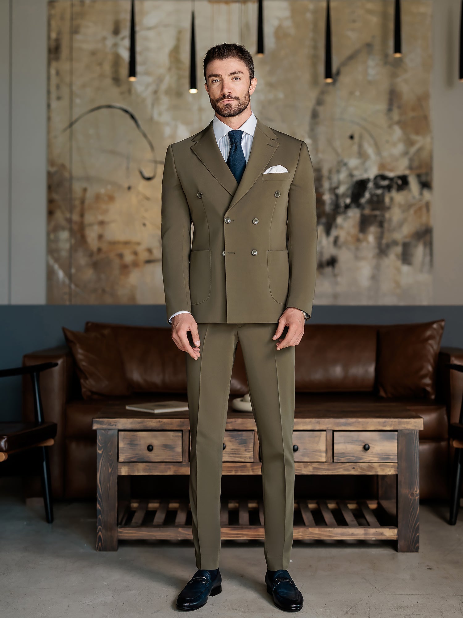 Khaki Double Breasted Suit 2-Piece VIOSSI