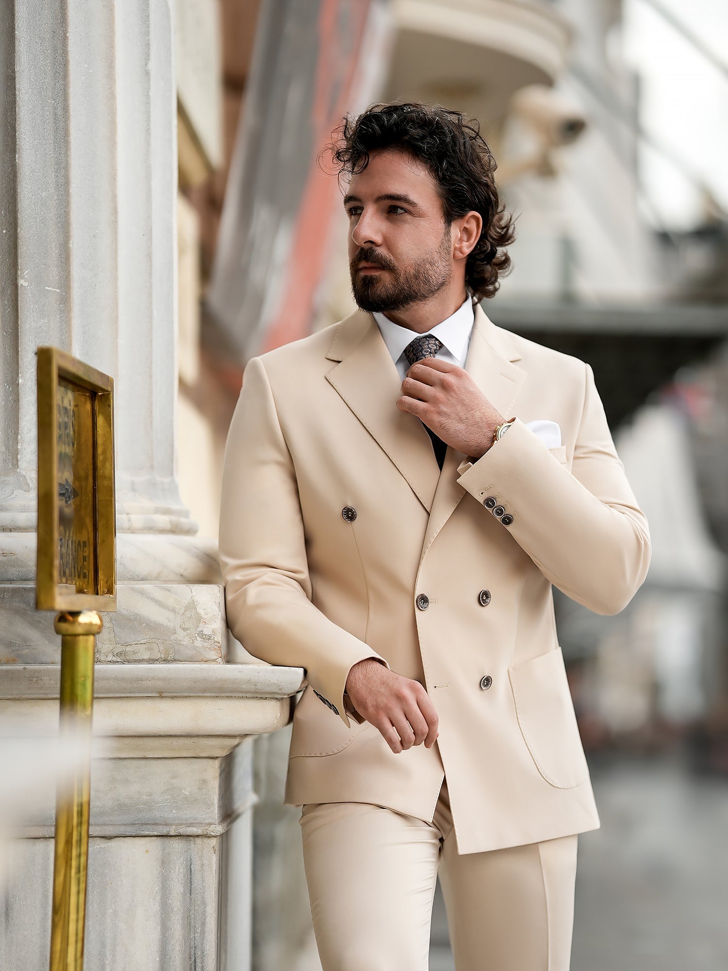 Beige Double Breasted Suit 2-Piece VIOSSI