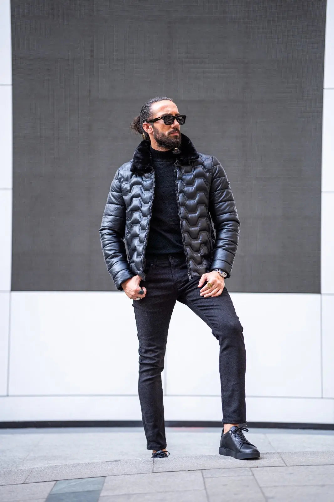 Paris Black Slim Fit Fur Coat - BRABION