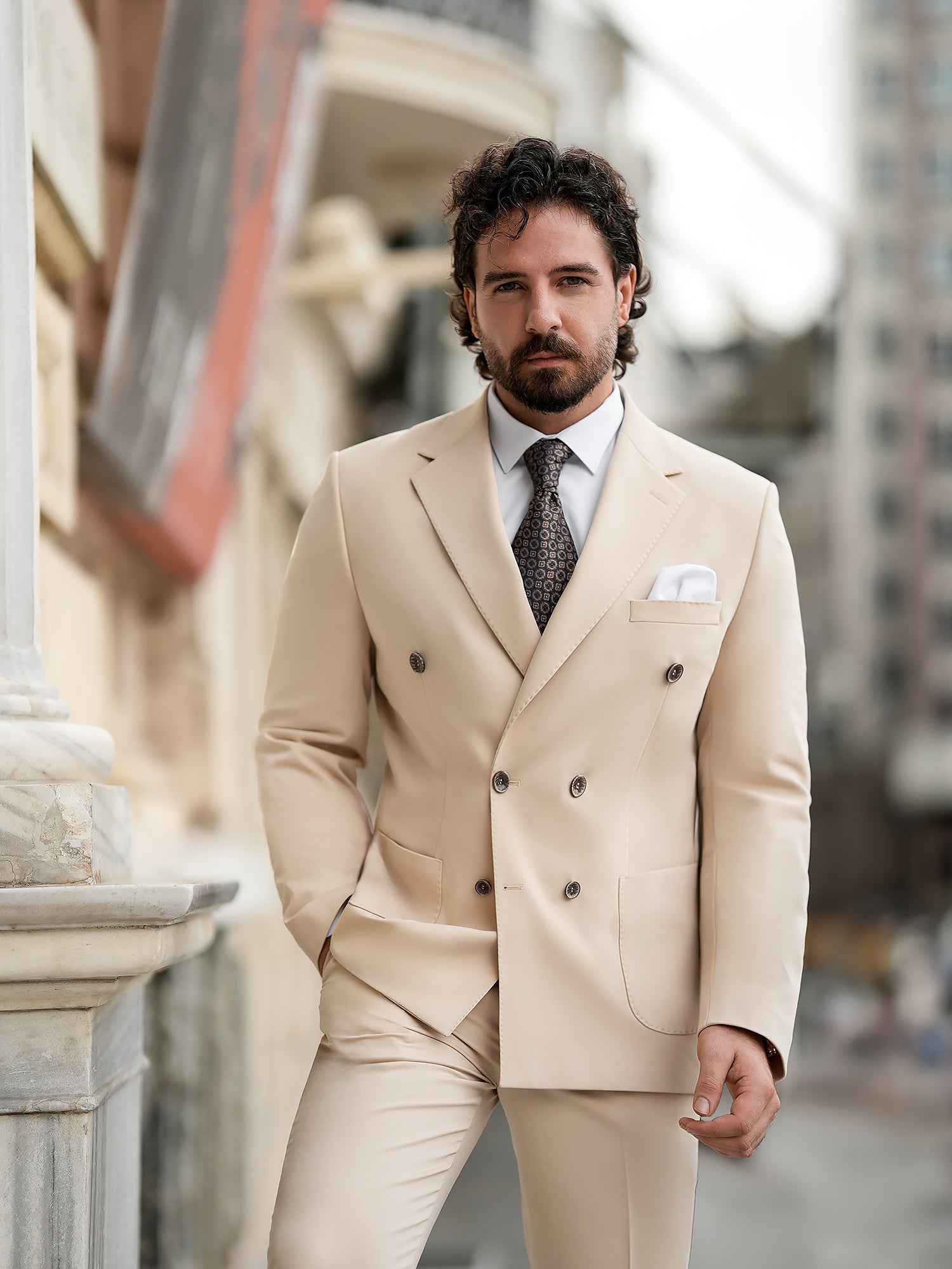 Beige Double Breasted Suit 2-Piece VIOSSI