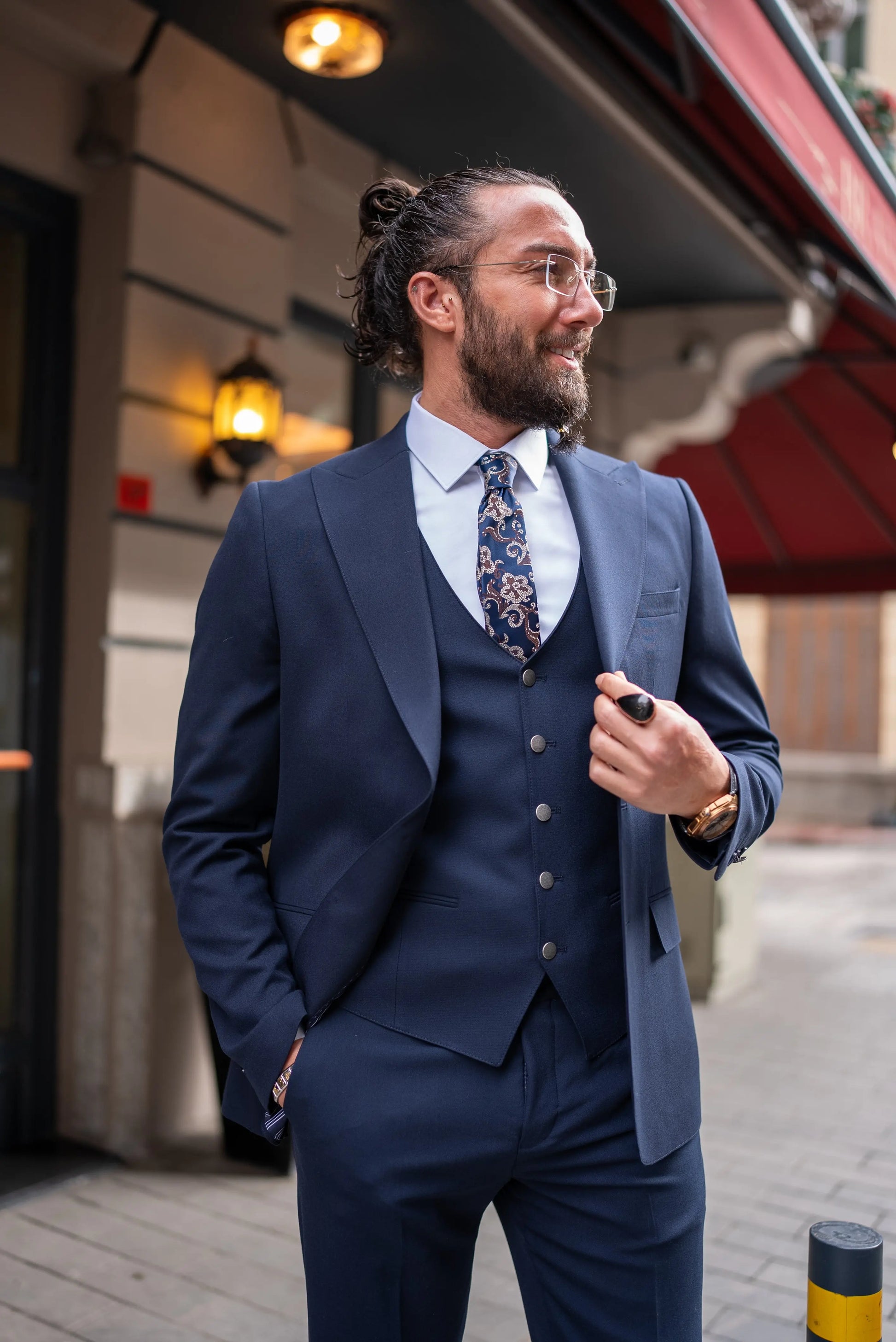 Brabion Perry Dark Blue Slim Fit Peak Lapel 3 Piece Suit brabion