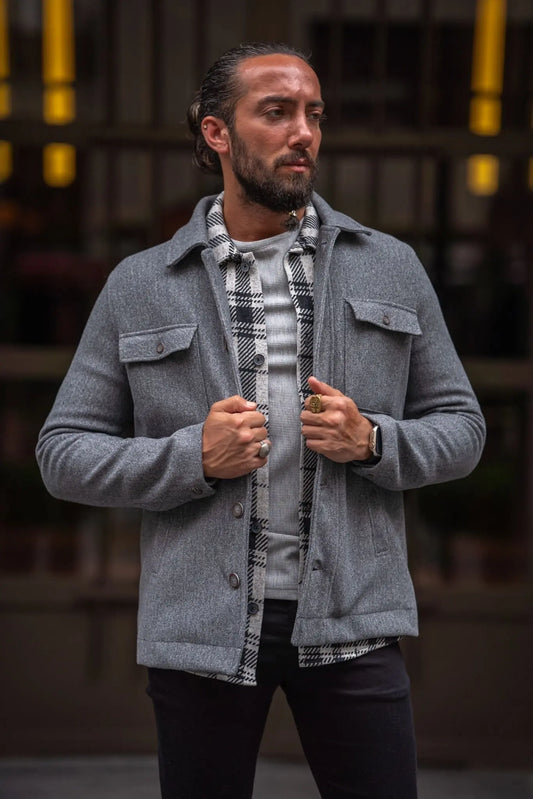Paris Gray Slim Fit Double Pocket Wool Coat - BRABION