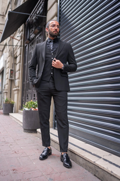 Brabion Perry Black Slim Fit Peak Lapel 3 Piece Suit brabion