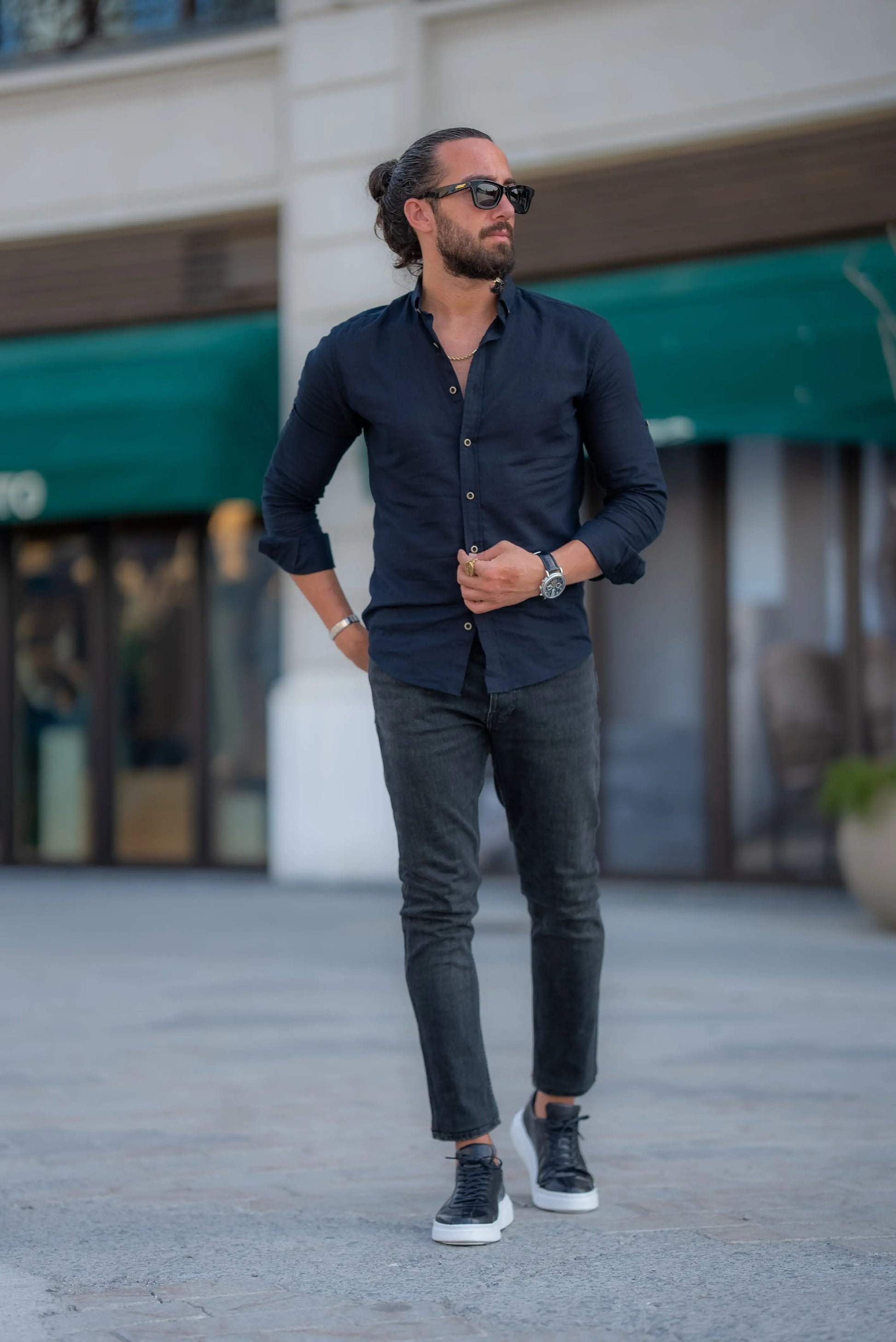 Brabion Alonso Black Slim Fit Crosshatch Casual Shirt - Elevate Your Wardrobe - BRABION