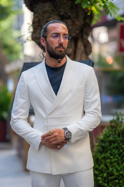 Brabion Alonso White Slim Fit Double Breasted Suit brabion