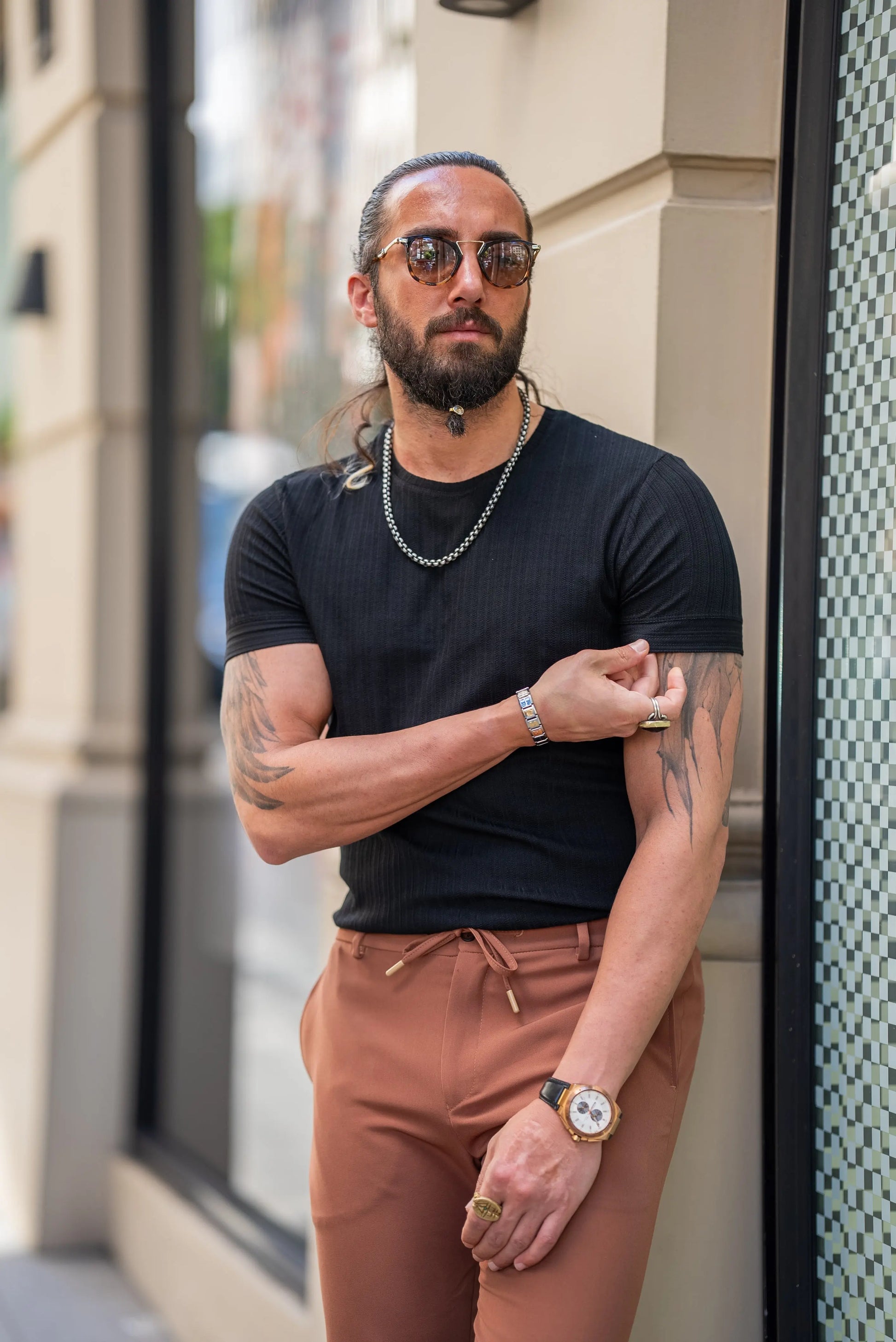 Brabion Alonso Black Slim Fit Crew Neck Striped T-Shirt - BRABION