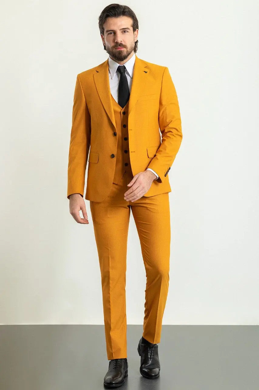 Brabion Elio Mustard Slim Fit Notch Lapel 3 Piece Suit brabion
