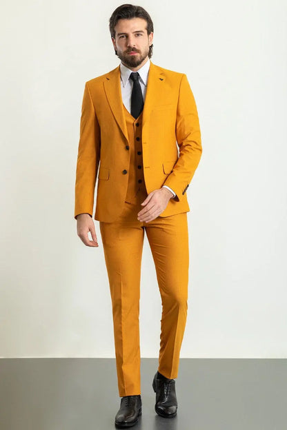 Brabion Elio Mustard Slim Fit Notch Lapel 3 Piece Suit brabion