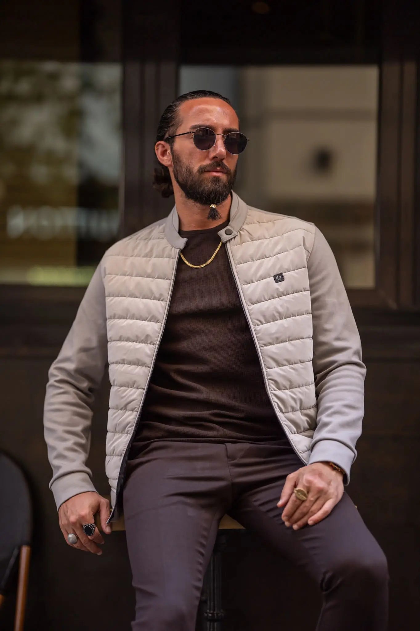 Brabion Beige Slim Fit Zipper Coat - Sophistication and Comfort Combined - BRABION