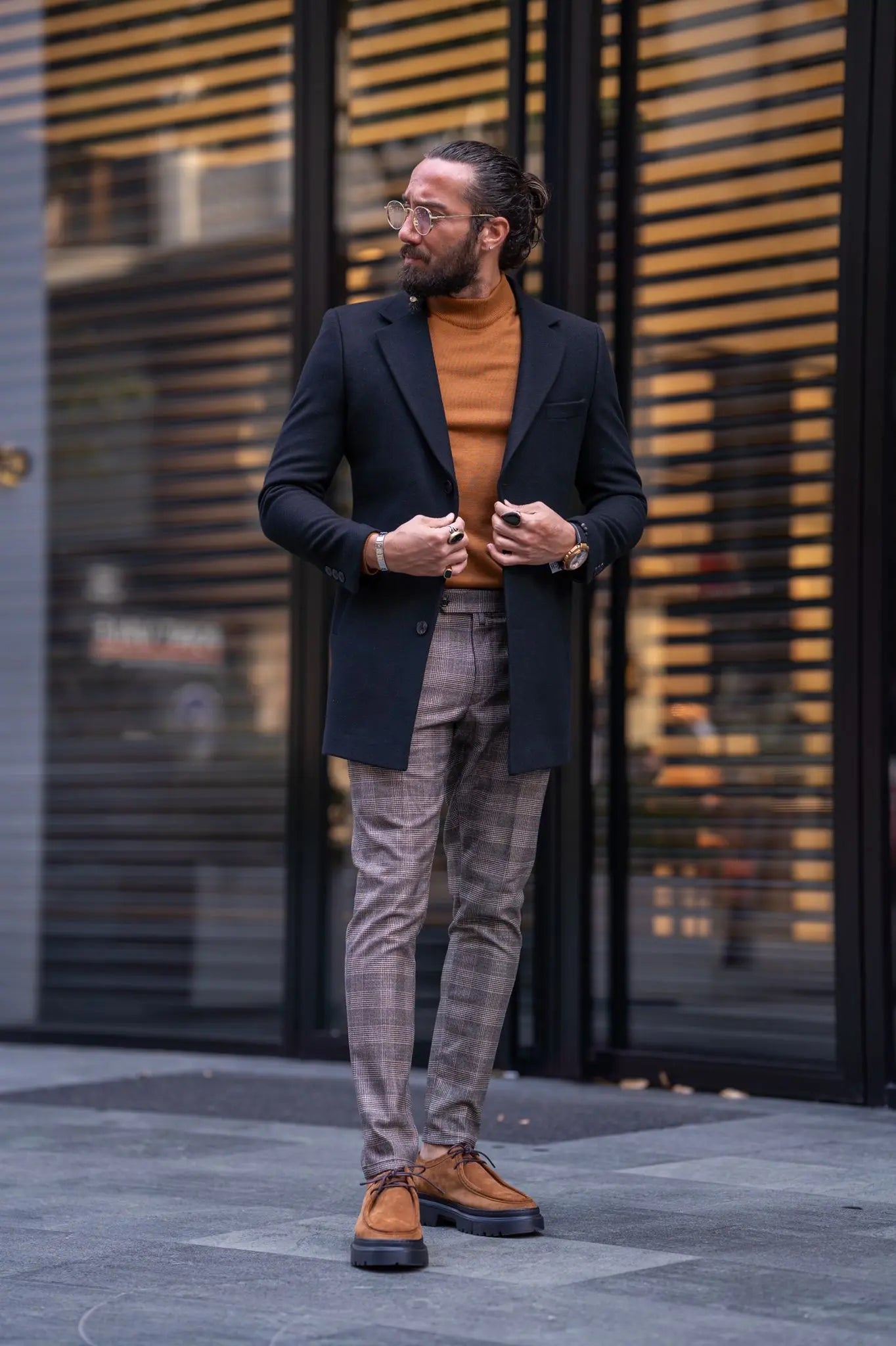 Brabion Black Slim Fit Single Breasted Long Coat - BRABION