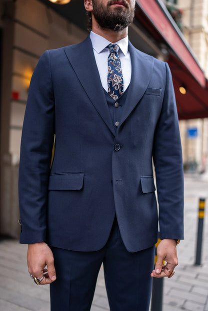 Brabion Perry Dark Blue Slim Fit Peak Lapel 3 Piece Suit brabion