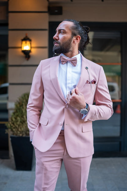 Brabion Massimo Pink Slim Fit Peak Lapel Tuxedo - BRABION