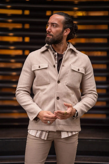 Paris Beige Slim Fit Double Pocket Wool Coat - BRABION