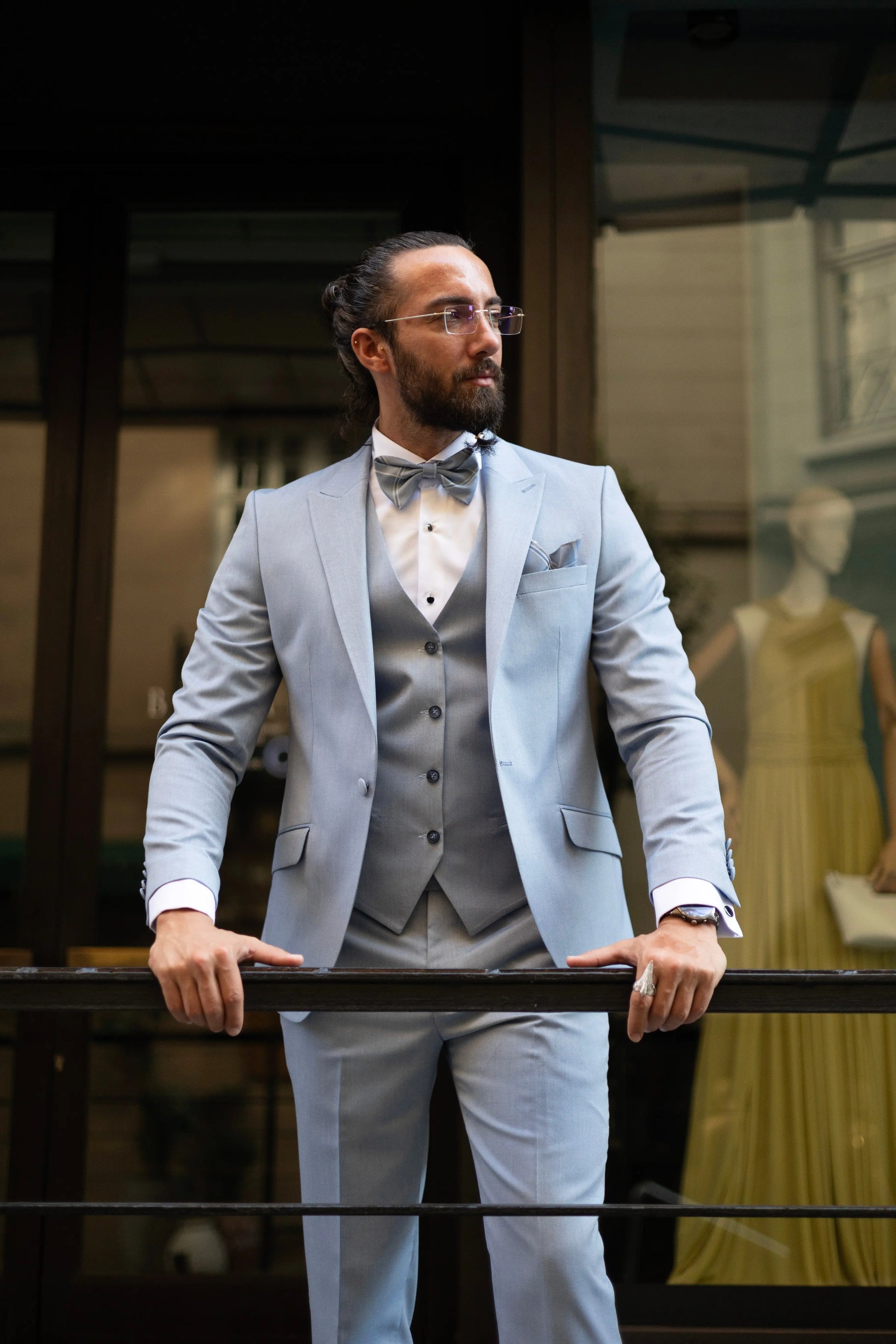 Brabion Amadeo Ice Blue Slim Fit Peak Lapel Tuxedo - BRABION